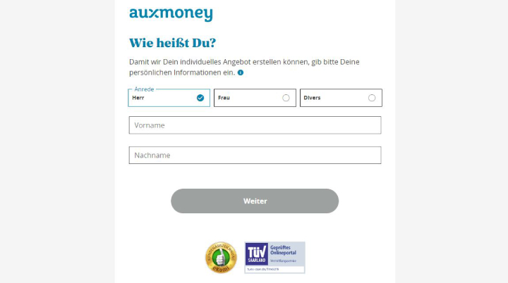 auxmoney persönliche daten