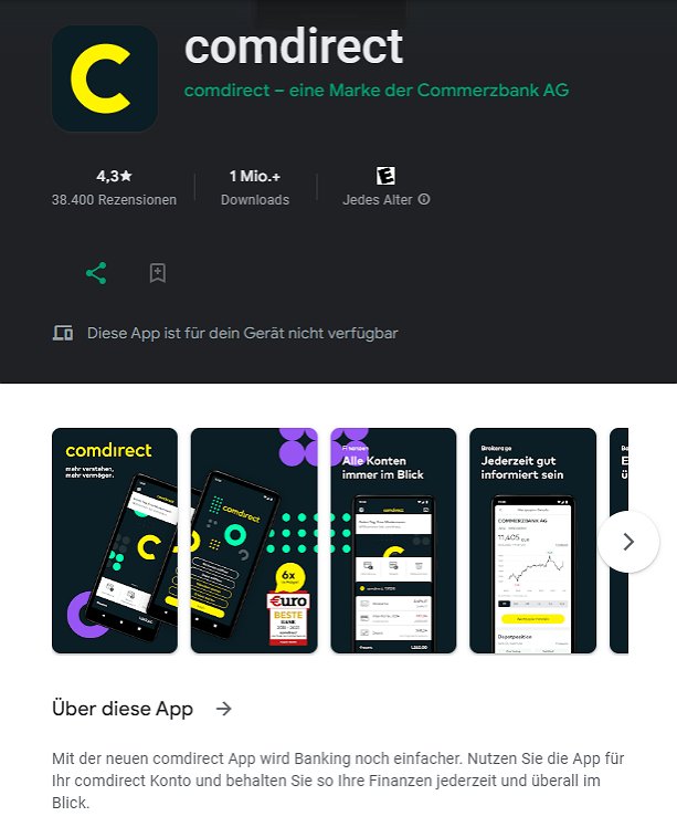 comdirect App, Google Play, Apple Store