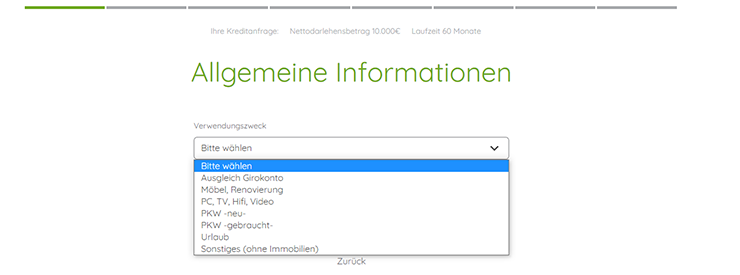couchkredit antragsstrecke verwendungszweck