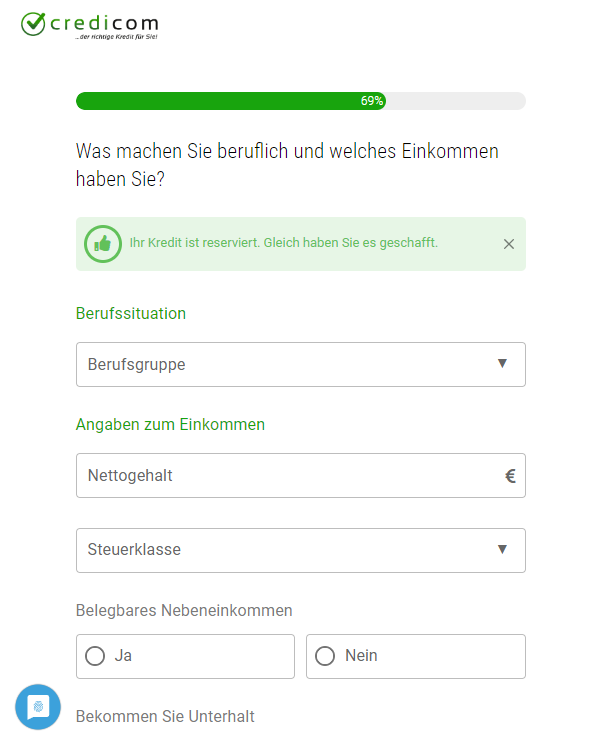 Berufliche Angaben credicom Kreditantrag Erfahrung