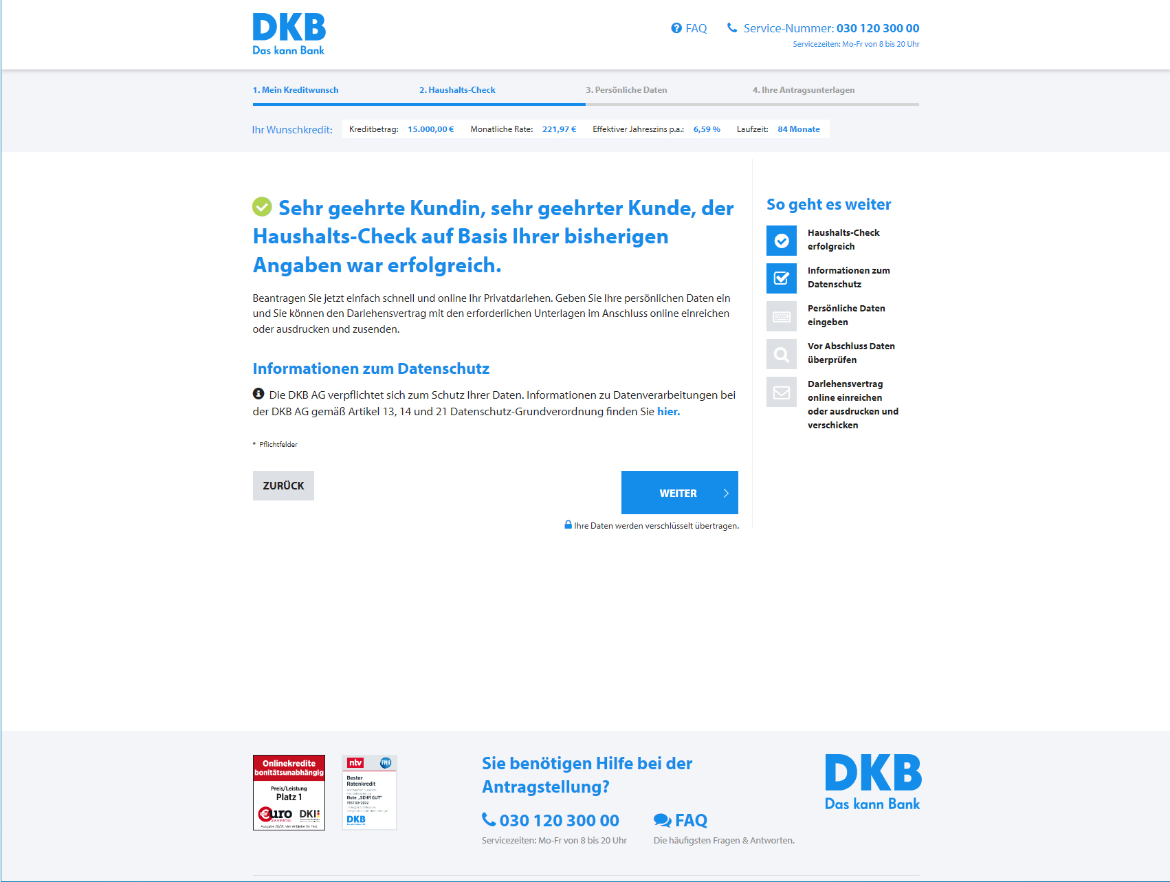 Prüfung DKB Kredit Darlehensschutz