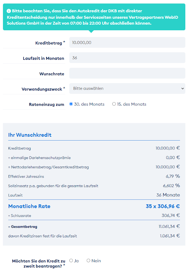 DKB Autokredit Kreditsumme