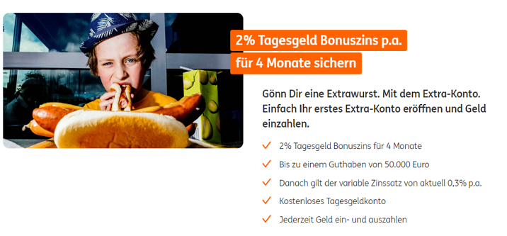 2 Prozent Extra Konto ING Tagesgeld