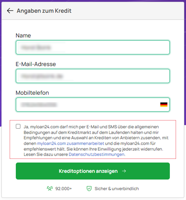 myloan24 persönliche daten