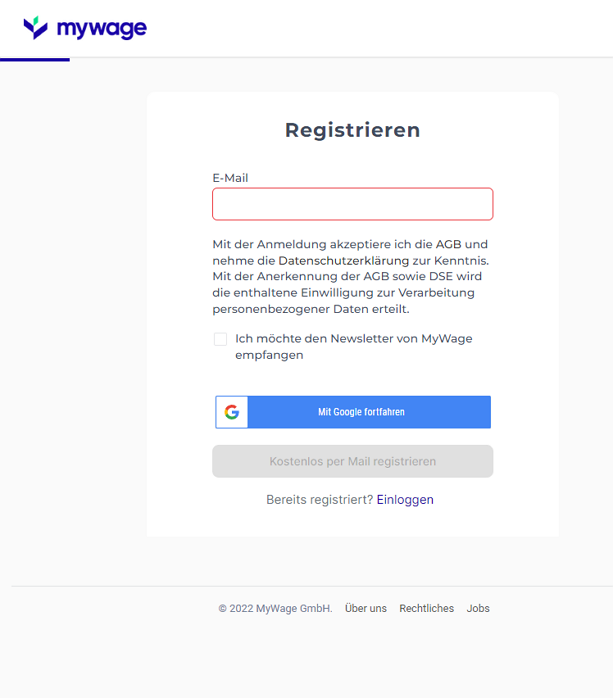 Registrierung MyWage