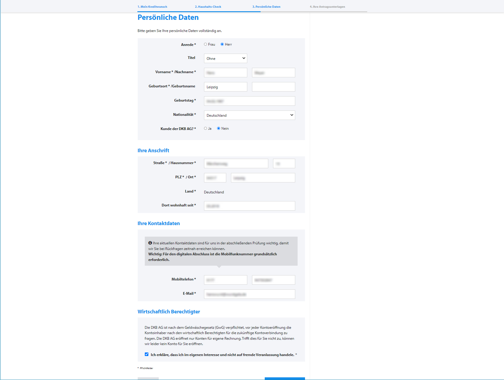 persönliche Angaben Kredit DKB