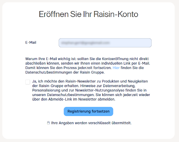 raisin startzins anmeldungsprozess 1