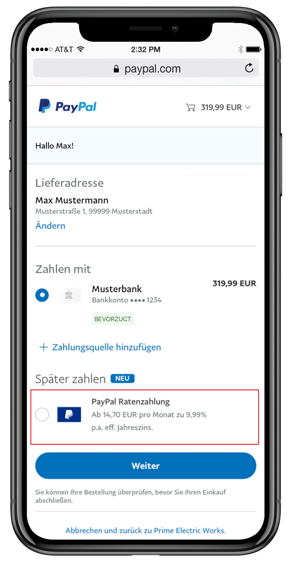 paypal ratenzahlung wählen