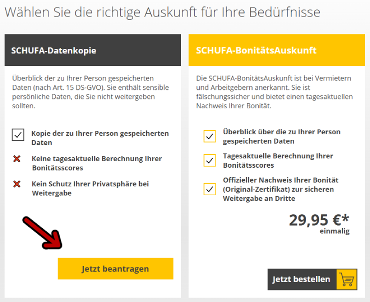 schufa datenkopie screenshot