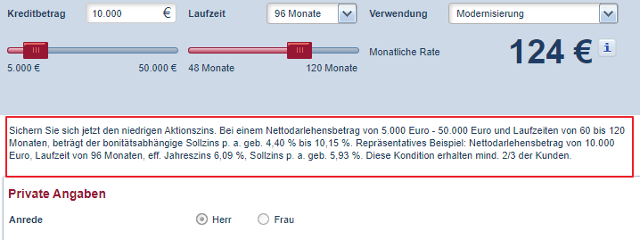 Sollzinsen repräsentatives Beispiel